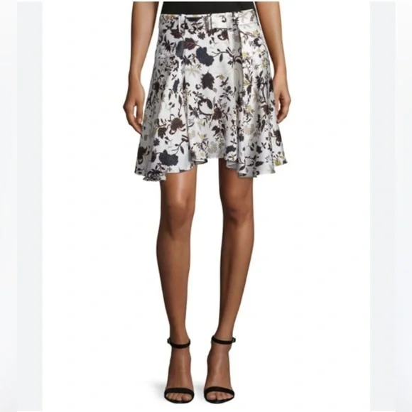 A.L.C. Brien NWT Skirt Black White Floral Print Stretch Silk Flouncy Mini Skirt - Picture 2 of 9